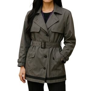 Tommy Hilfiger Plus Size Jacket Water Resistant Buttoned Belt Gray Trench 1X